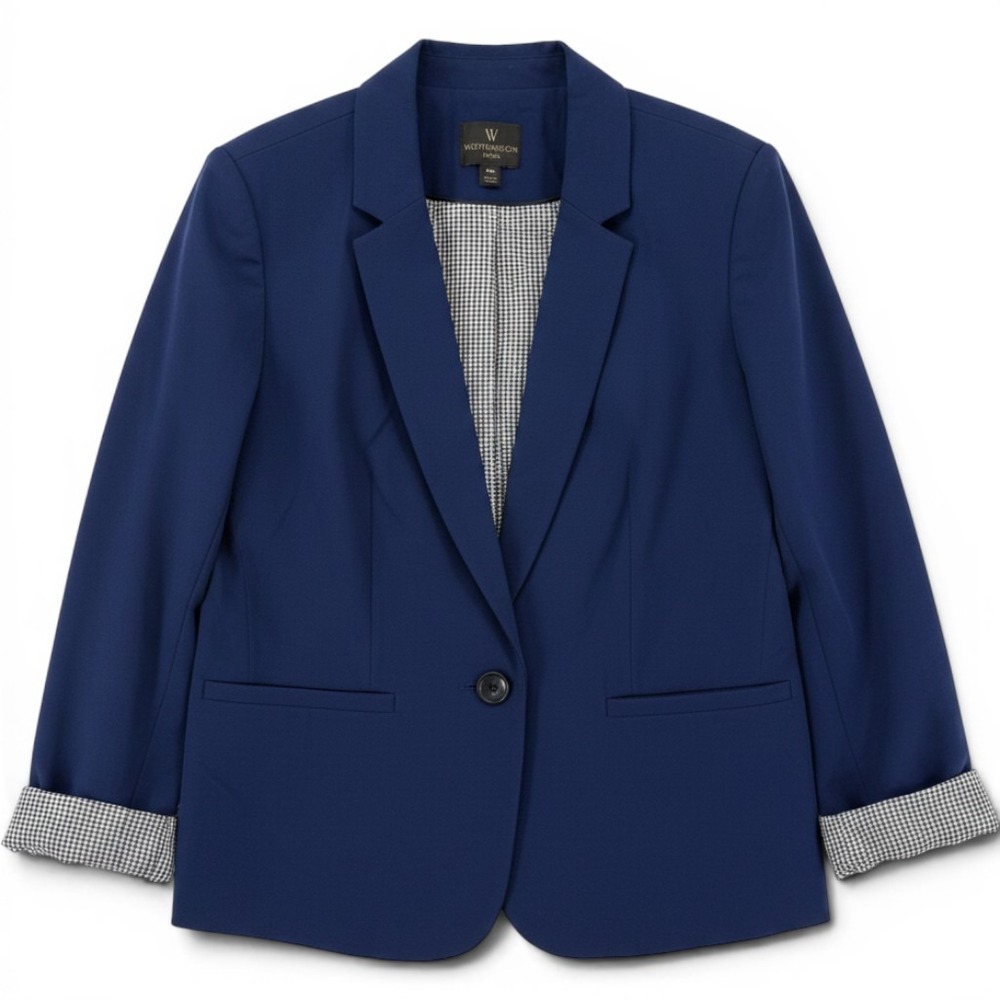 Worthington Petite Royal Blue Single‎ Button Blazer Houndstooth Lining PXL